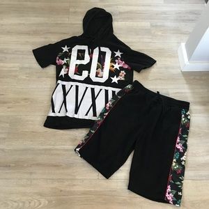Floral Tropical T-shirt w/ Hood & Matching Shorts